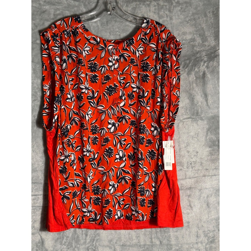 Zac & Rachel Woman 3X Floral Blouse Poppy Red Dress Blue Button Front NWT